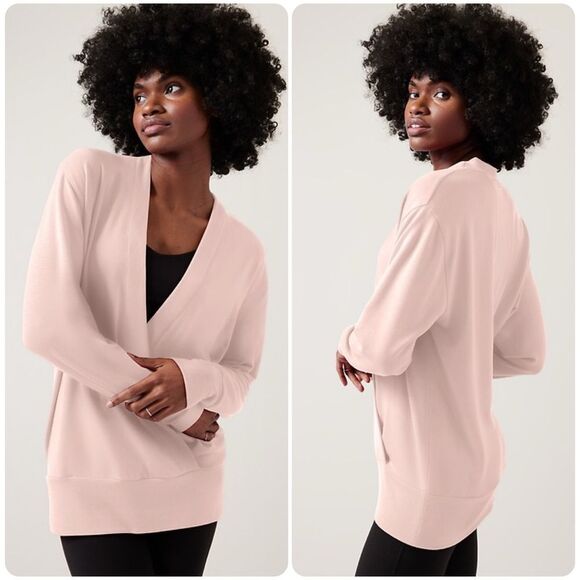 Athleta Purana V-Neck Wrap Sweatshirt in Orchid Pink | Medium - Picture 2 of 5